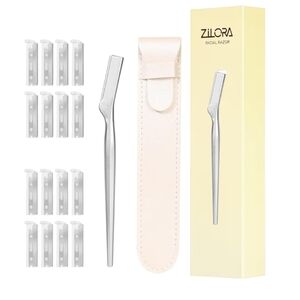 Metal Face Razor for Women, Dermaplaning Tool with 16 Replacement Blades